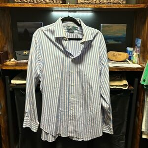 Men’s 17 polo by Ralph Lauren blue and pink stripe button down